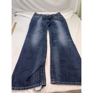 Mek Denim Jaipur Bootcut Dark Wash Jeans Mens Size 36X32 Whiskering Boho Y2K Wid